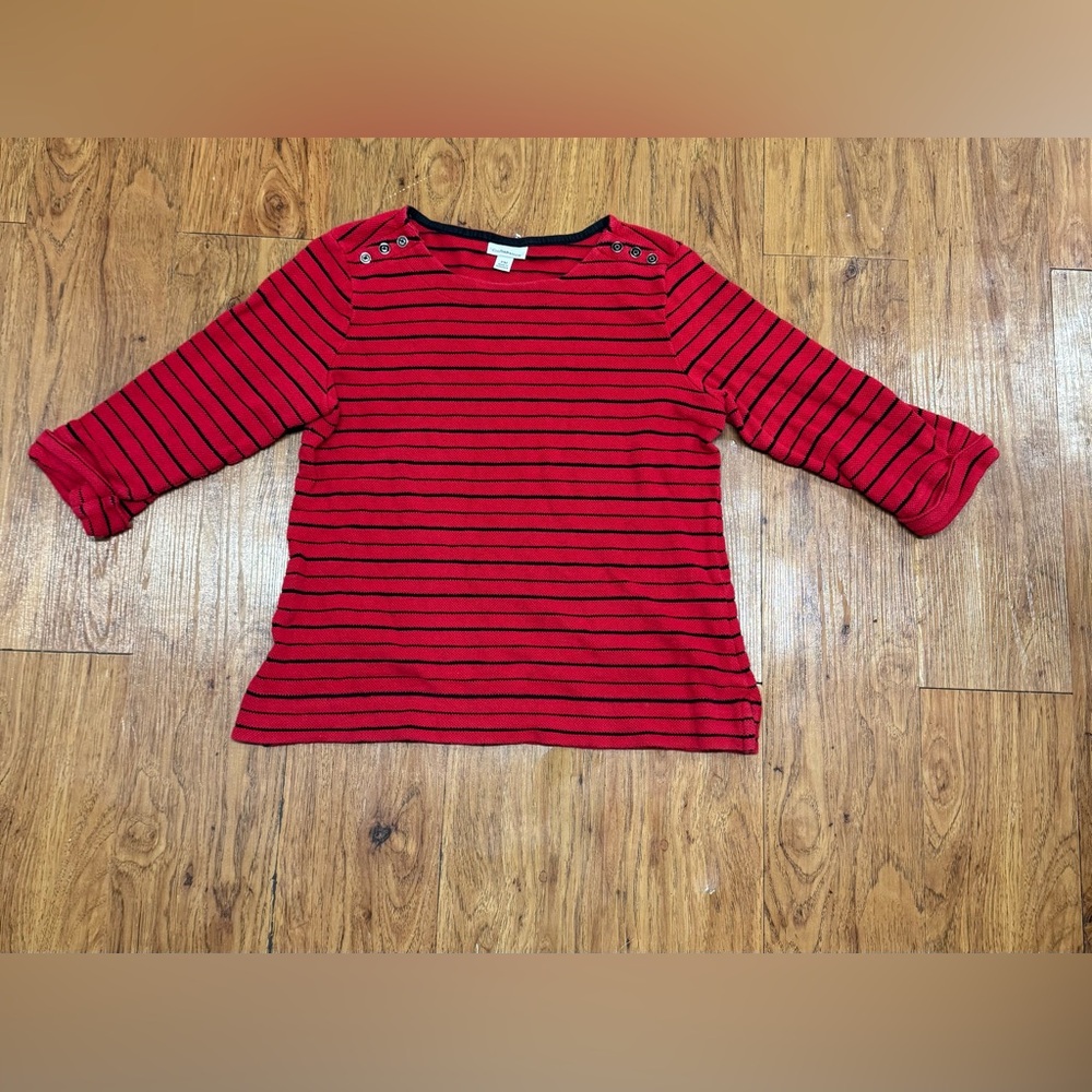 Croft And Barrow,Women’s,Long Sleeve,Red/Blue Striped, Shirt, Size Petite Medium